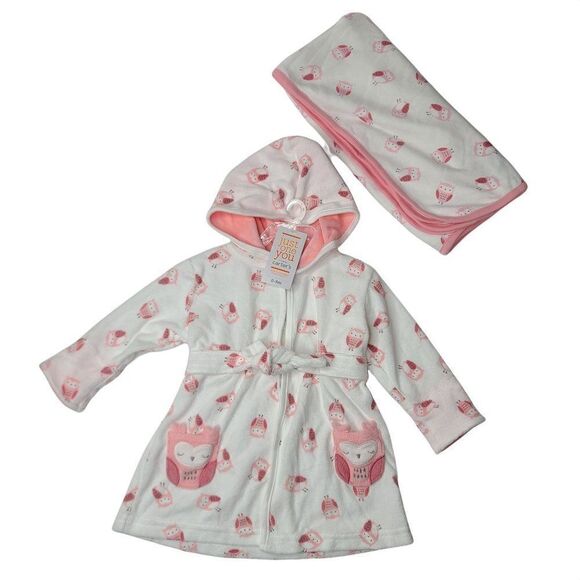 Baby Girls Owl Bath Robe and Towel Just One You made by carter's Pink NEW - Picture 1 of 2